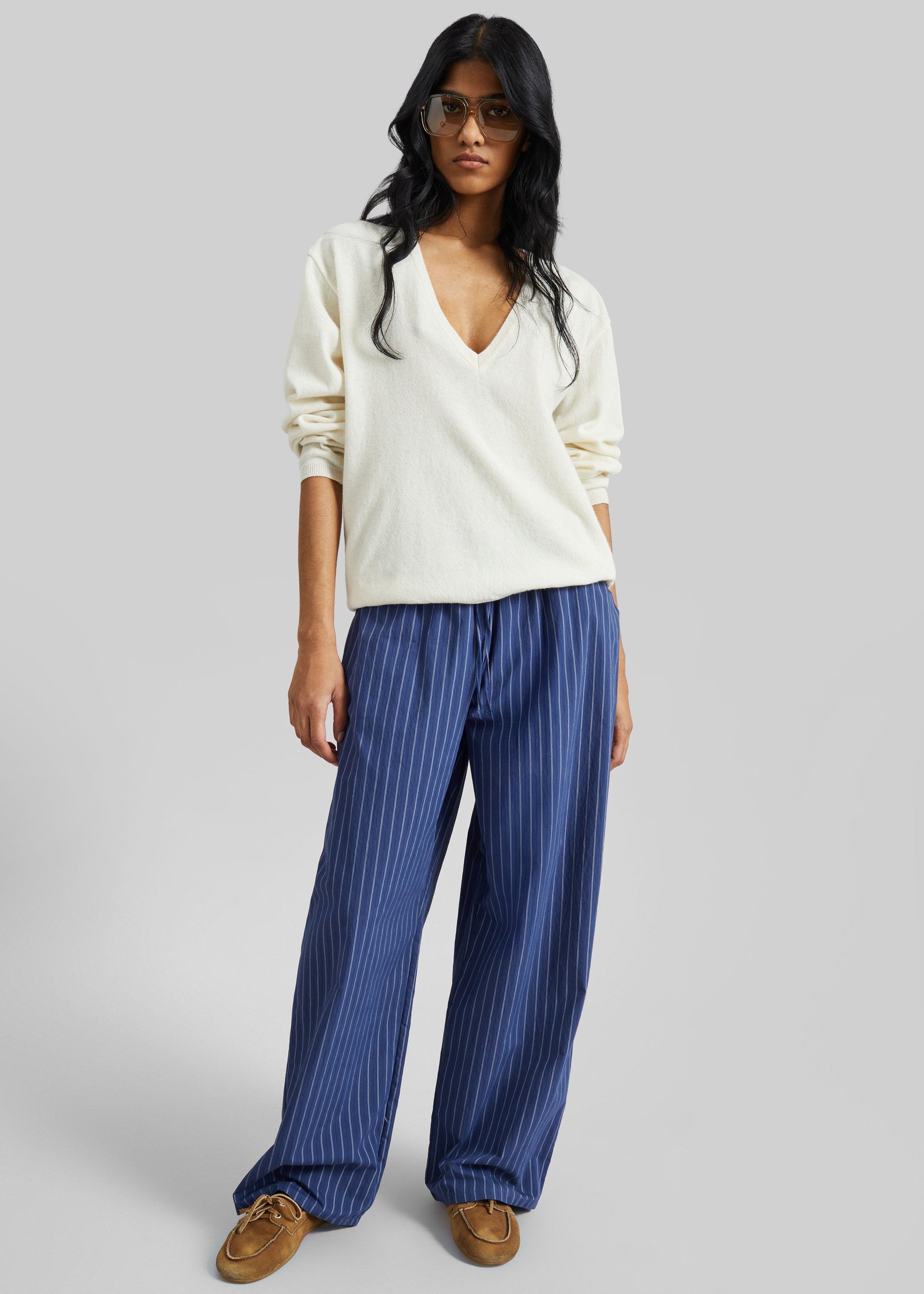 Almansa Drawstring Wide Pants - Blue Stripe - Image 4