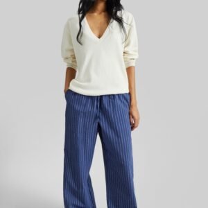 Almansa Drawstring Wide Pants - Blue Stripe