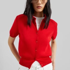 Amelot Knit Short Sleeve Cardigan - Red