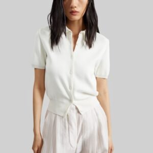 Amelot Knit Short Sleeve Cardigan - White