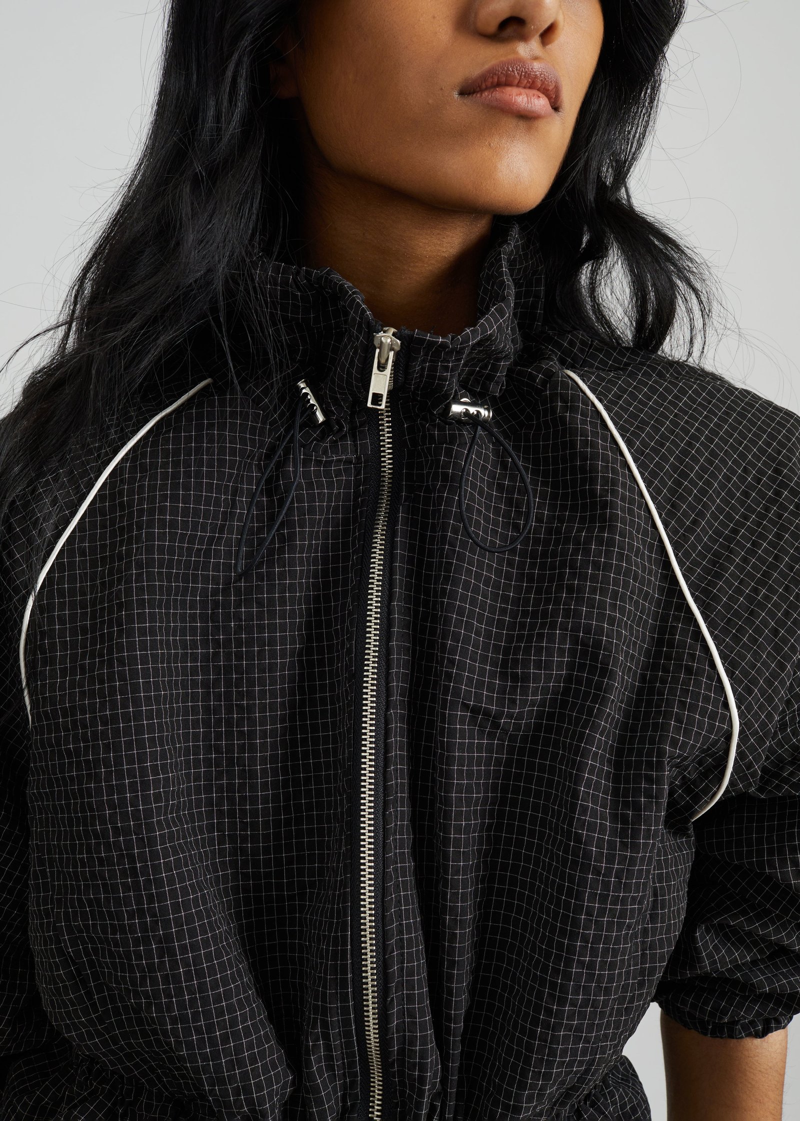 Arizona Seersucker Drawstring Track Jacket - Checked Black - Image 5