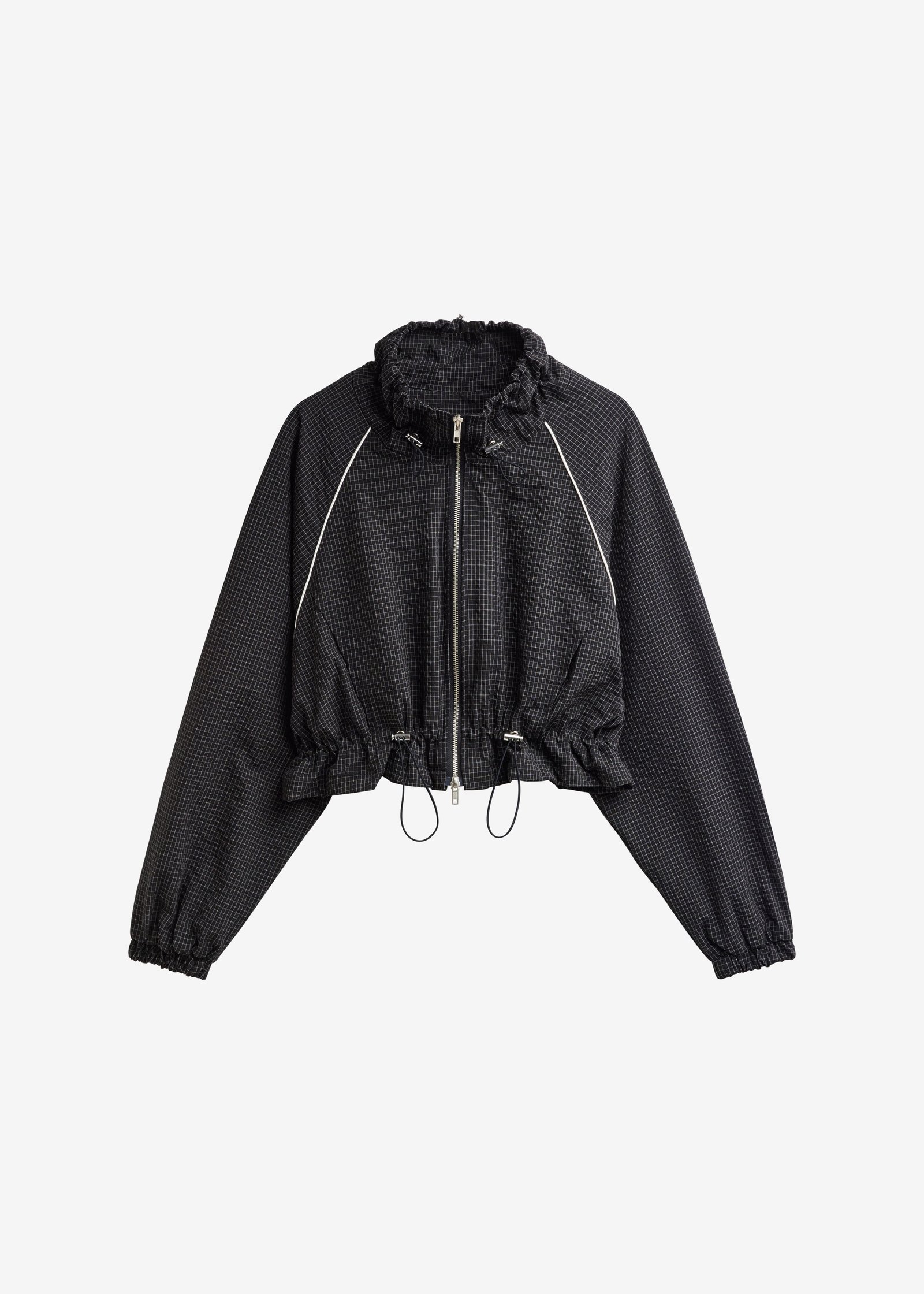 Arizona Seersucker Drawstring Track Jacket - Checked Black - Image 11