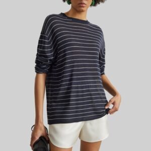 Biarritz Fine Knit Pullover - Navy/White Stripe