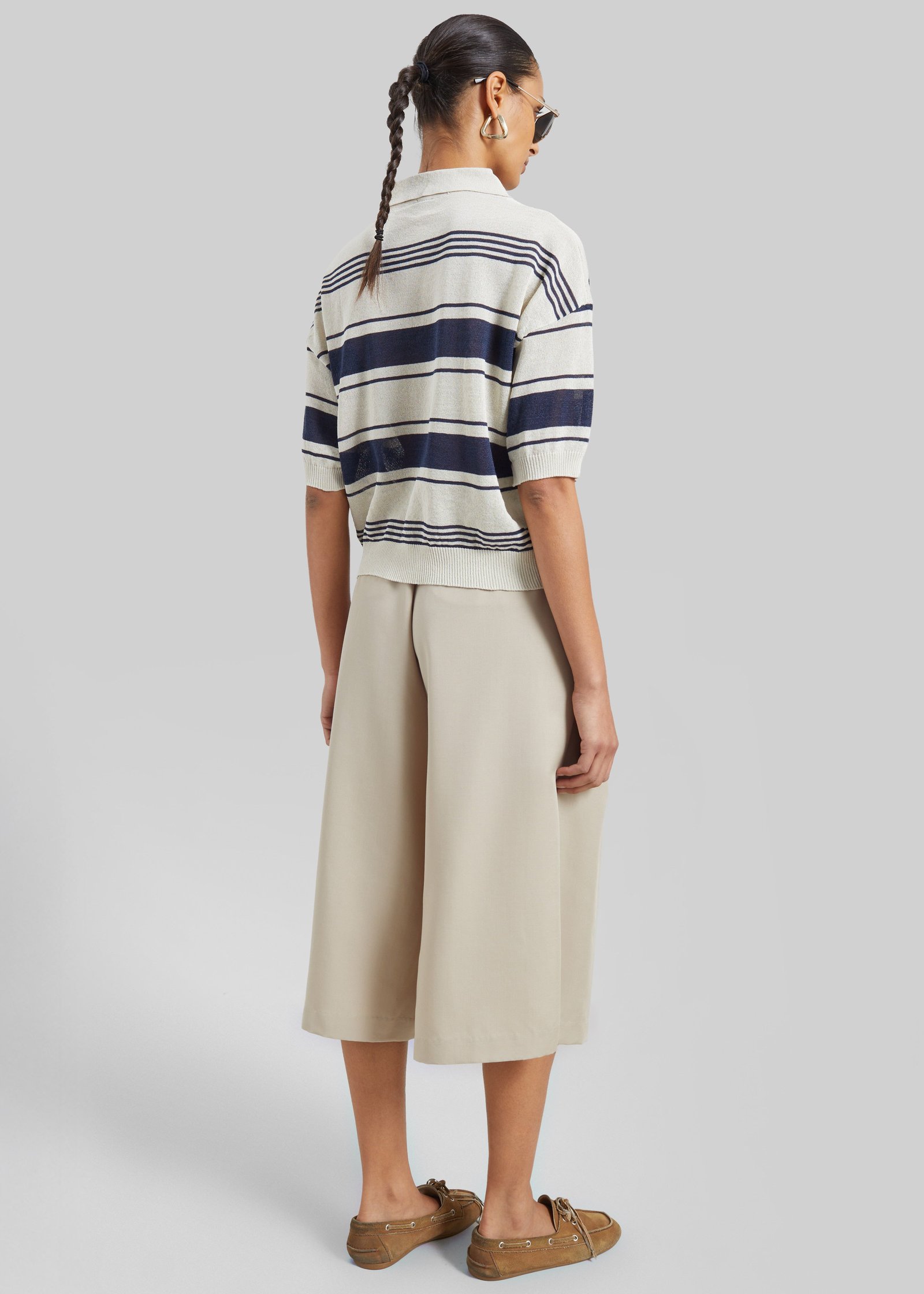 Bolea Knit Polo Top - Beige/Navy Stripe - Image 8