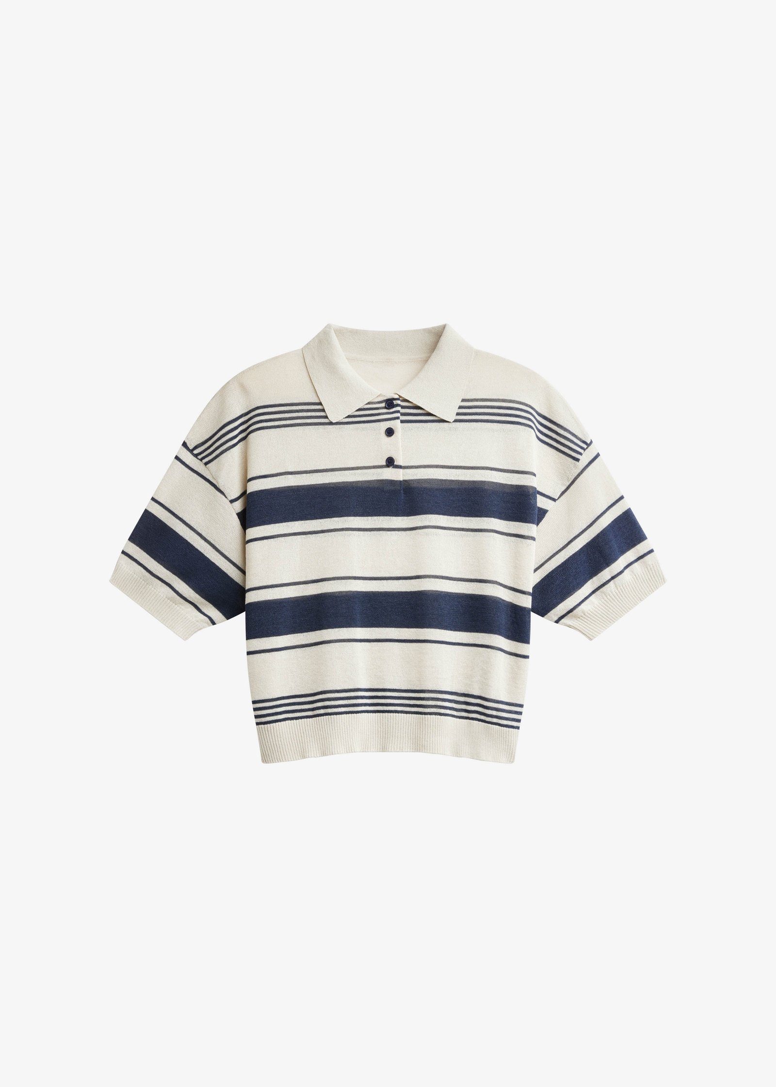 Bolea Knit Polo Top - Beige/Navy Stripe - Image 9
