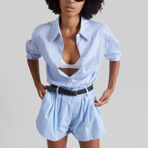 Castalia Cotton Gathered Shorts - Sky Blue