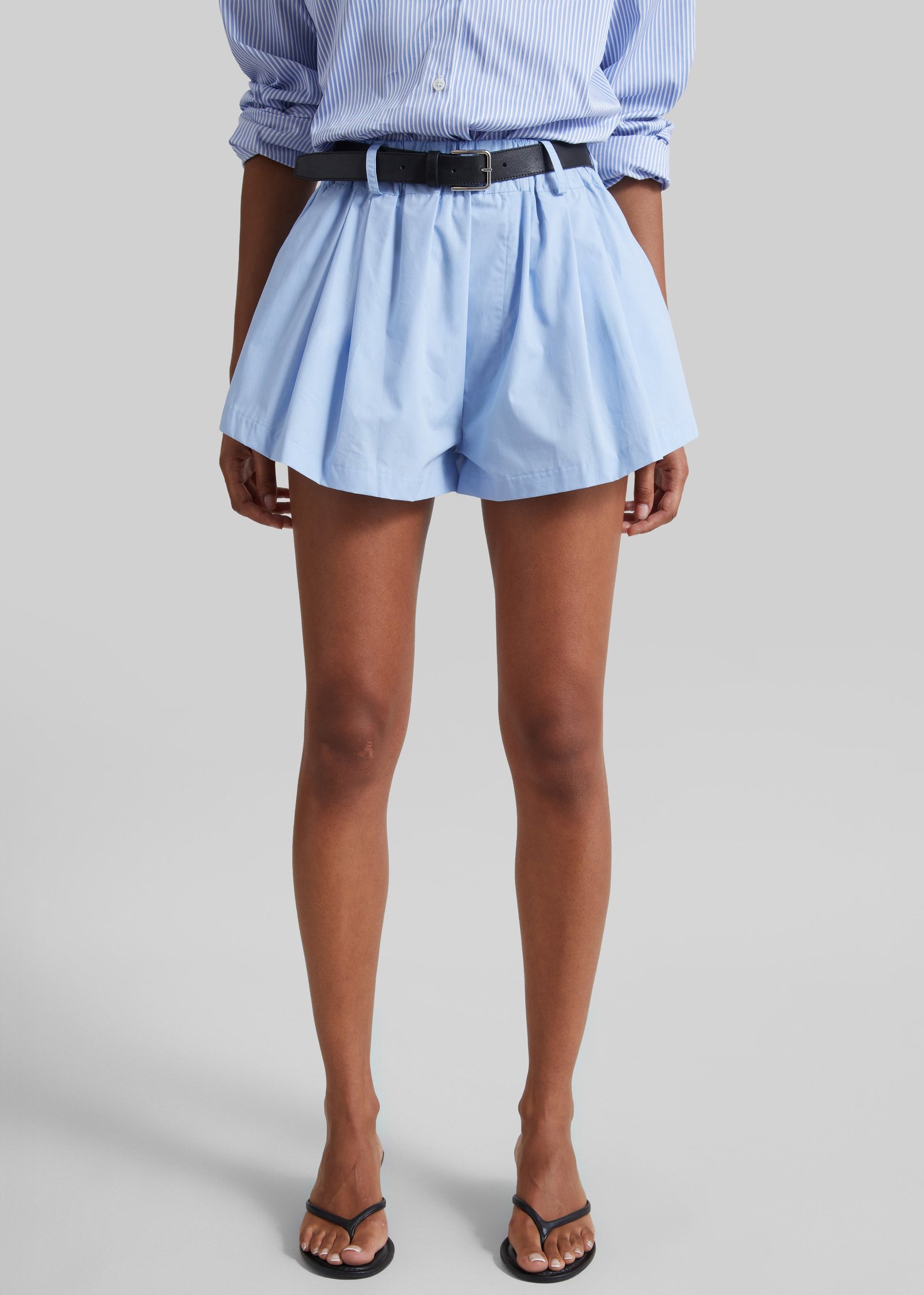 Castalia Cotton Gathered Shorts - Sky Blue - Image 3