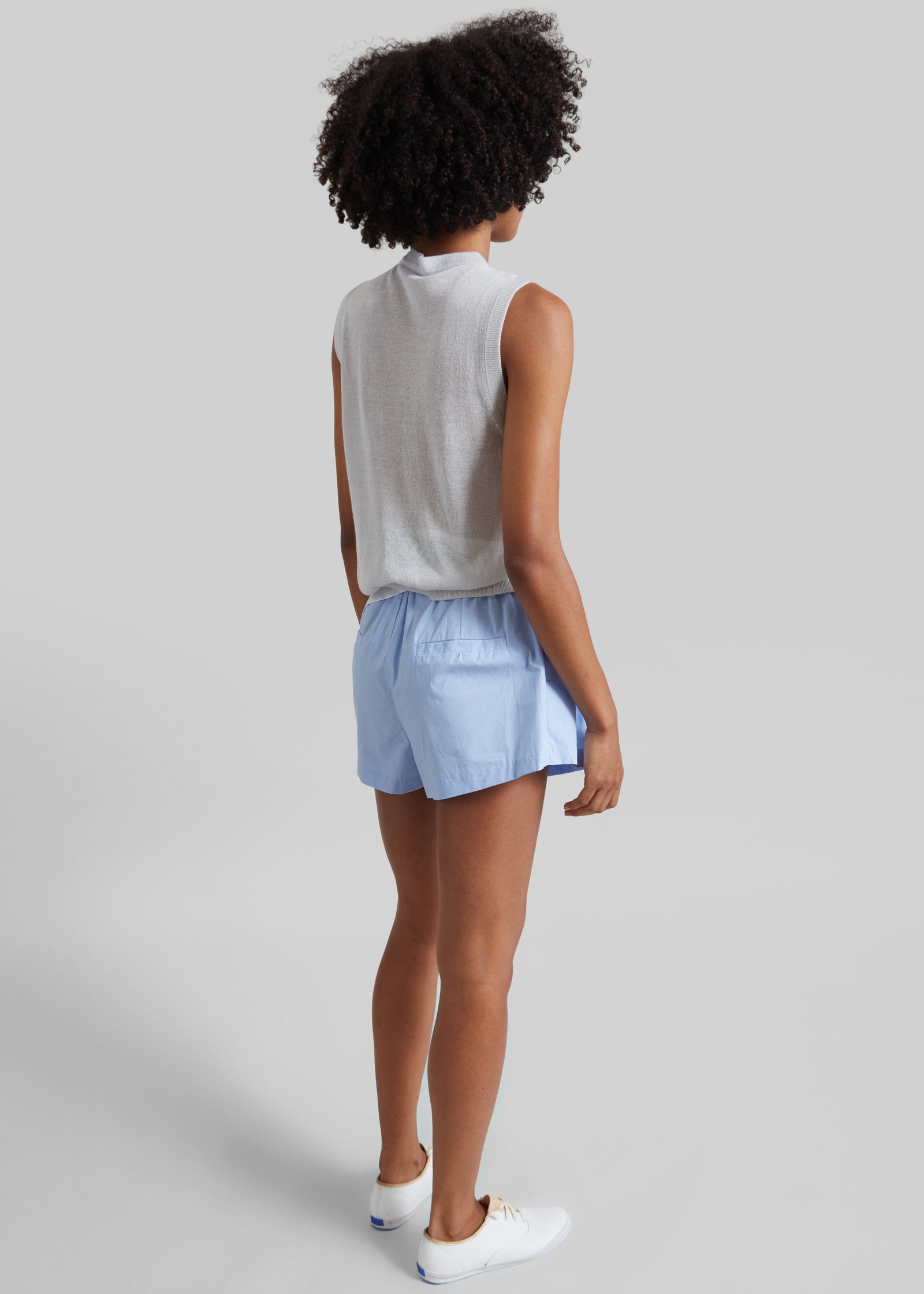 Castalia Cotton Gathered Shorts - Sky Blue - Image 7