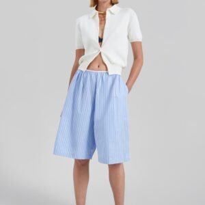 Elyn Cotton Bermuda Shorts - Blue/White Stripe