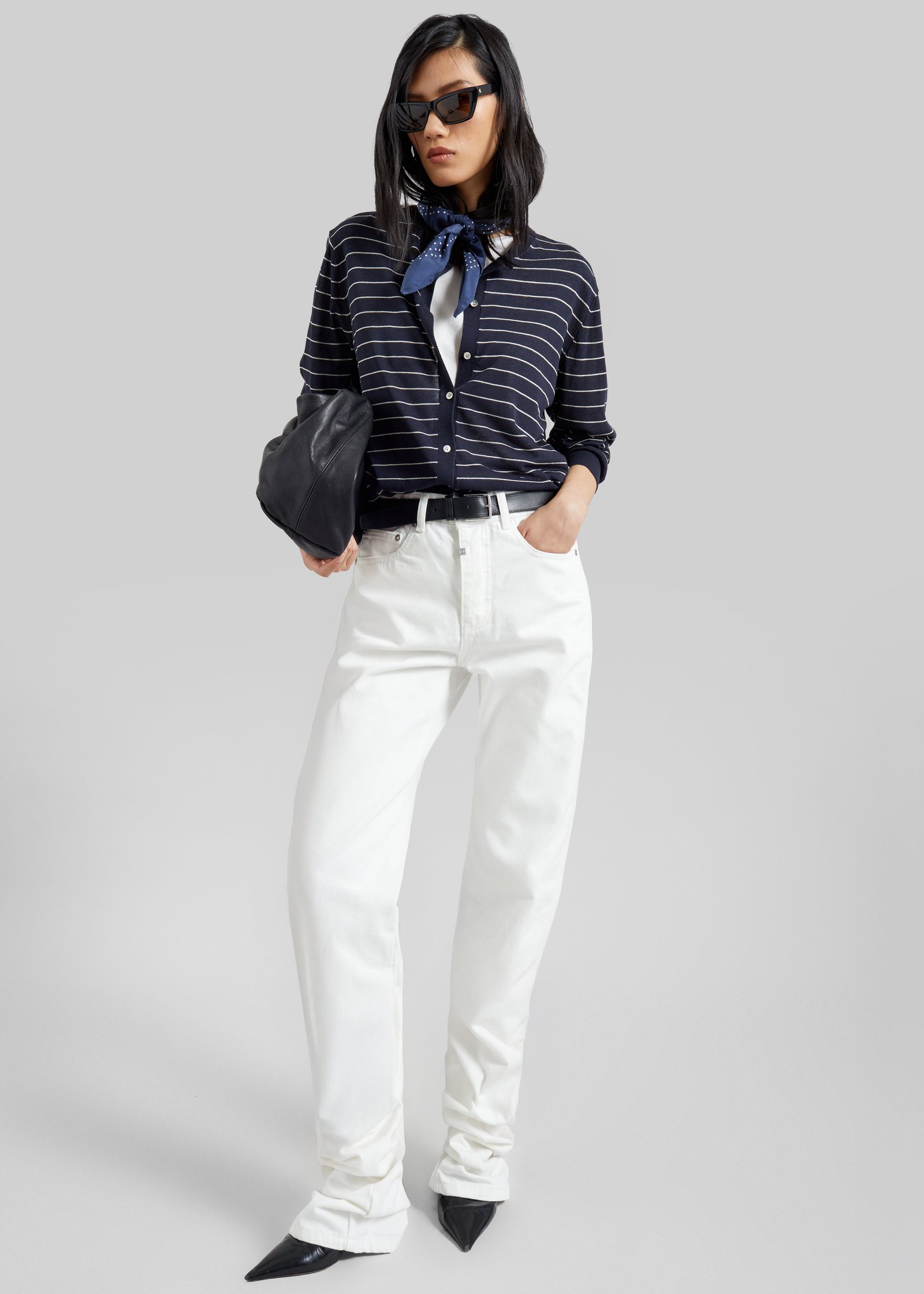 Hossegor Fine Knit Cardigan - Navy/White Stripe - Image 3