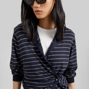 Hossegor Fine Knit Cardigan - Navy/White Stripe