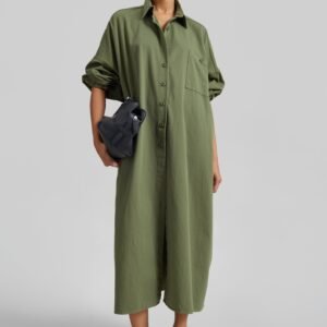 Kason Oversized Shirt Dress - Dark Olive