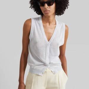 Lesina Sheer Knit Sleeveless Cardigan - Light Grey