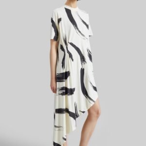 Loulou de Saison Liya Asymmetrical Cotton Dress - Ivory/Black