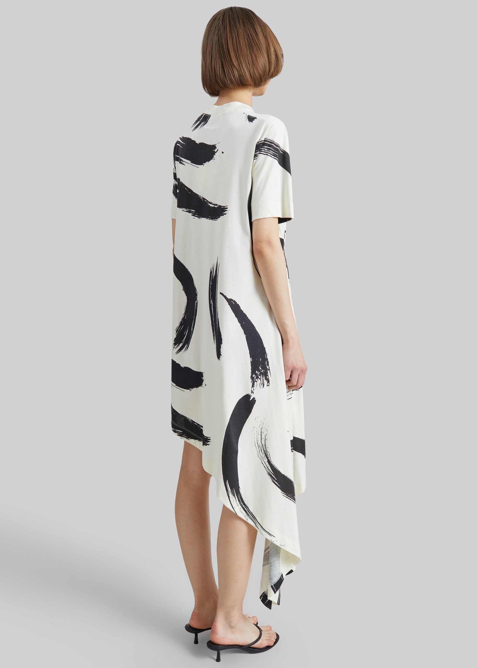 Loulou de Saison Liya Asymmetrical Cotton Dress - Ivory/Black - Image 7