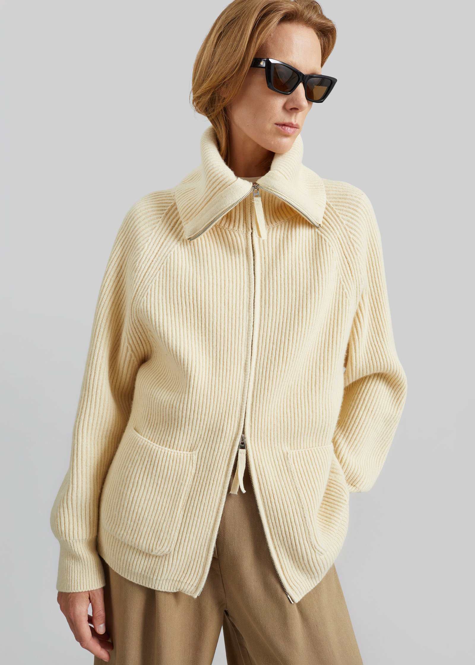 Malabry Knit Zip-Up Cardigan - Pale Yellow - Image 5