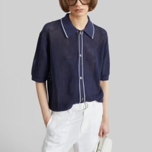 Monza Crochet Knit Cardigan - Navy