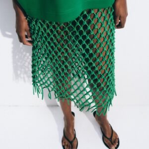 Nelaya Leather Macrame Skirt - Emerald