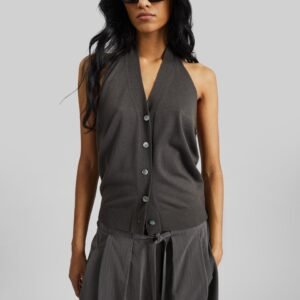 Nimi Knit Halter Top - Charcoal