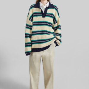 Nordby Knit Polo Sweater - Cream/Navy Stripe