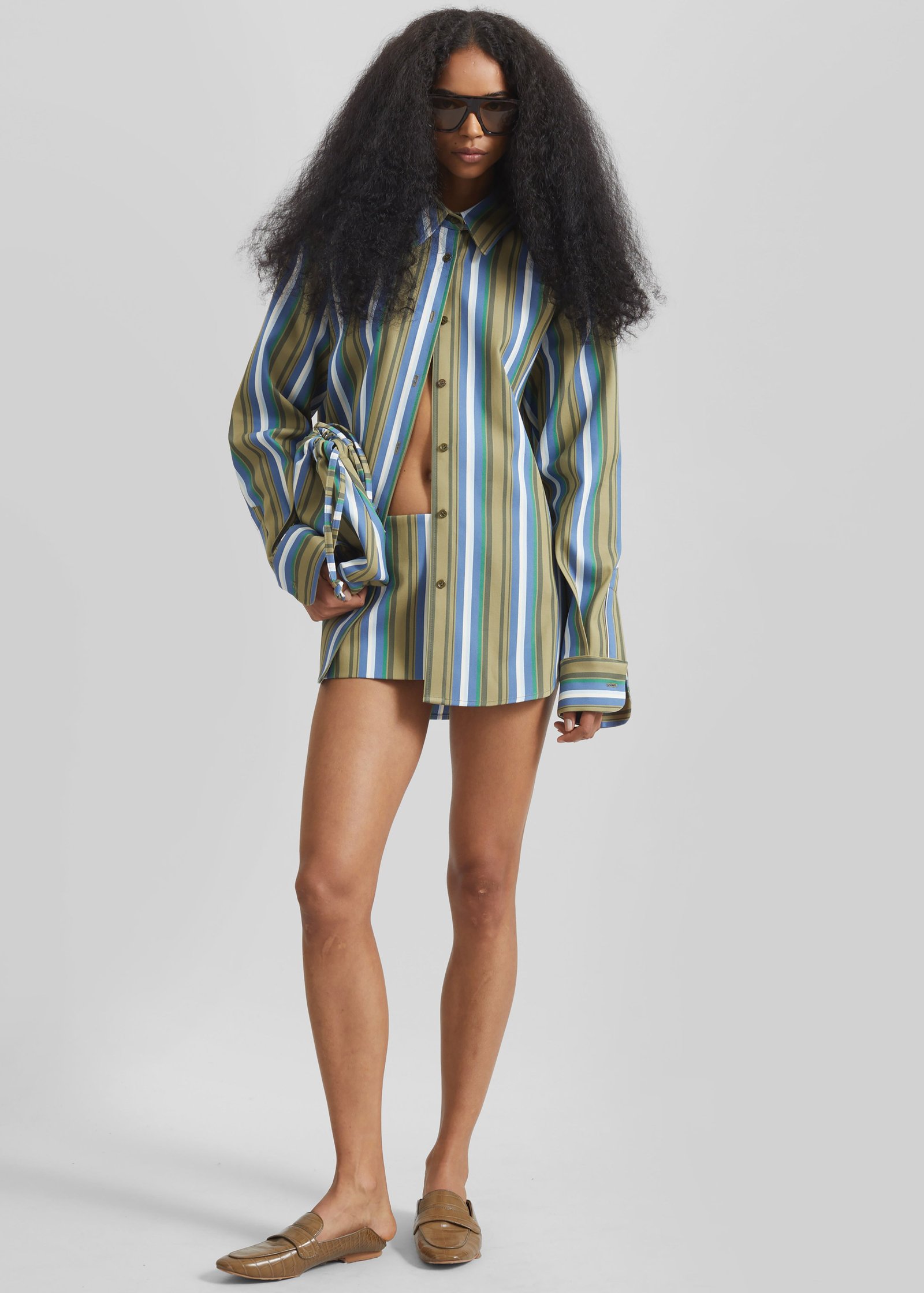 Oana Cotton Padded Shirt - Green Multi Stripe - Image 2
