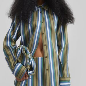 Oana Cotton Padded Shirt - Green Multi Stripe