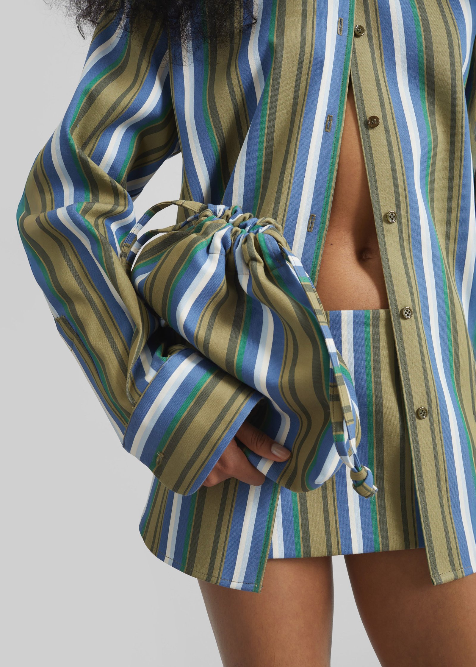 Oana Cotton Padded Shirt - Green Multi Stripe - Image 4
