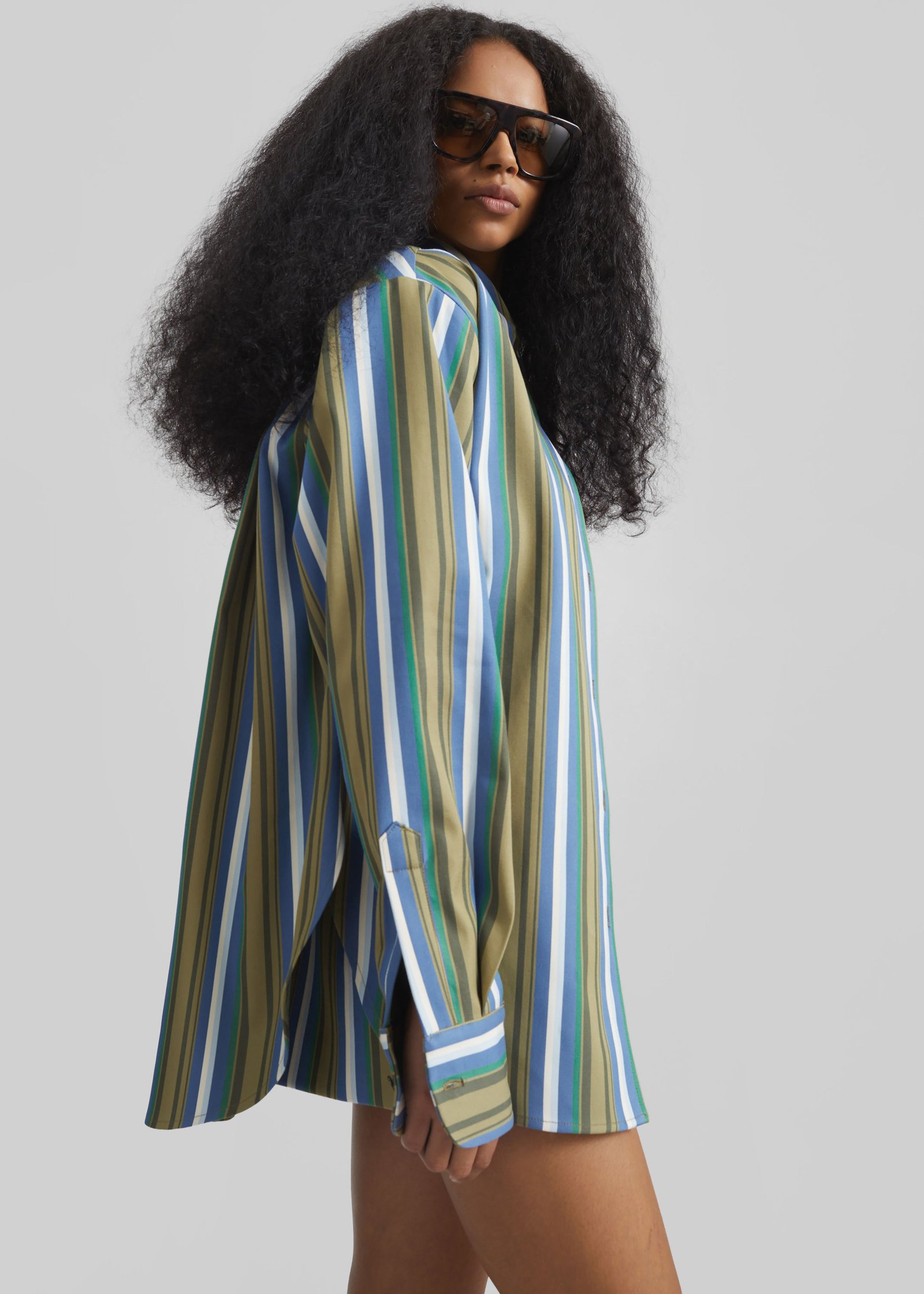 Oana Cotton Padded Shirt - Green Multi Stripe - Image 5