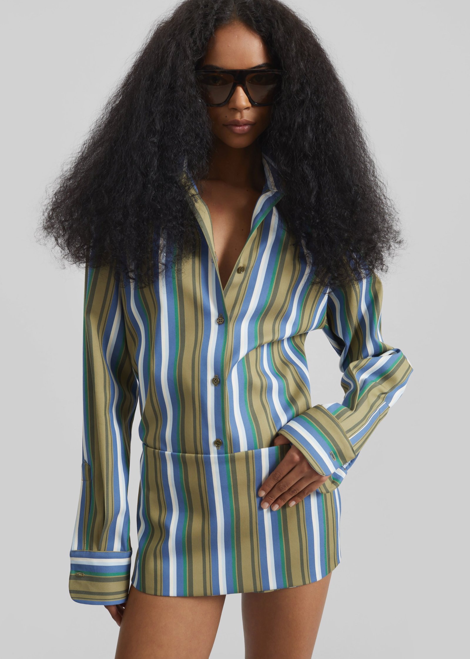 Oana Cotton Padded Shirt - Green Multi Stripe - Image 3