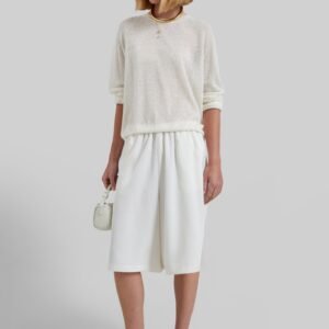 Olyne Satin Wide Bermuda Shorts - Ivory