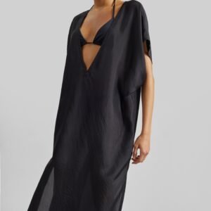 Ostuni Sheer Silk Kaftan Dress - Black