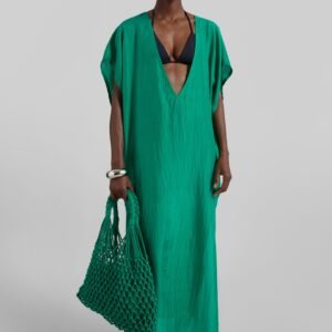 Ostuni Sheer Silk Kaftan Dress - Emerald