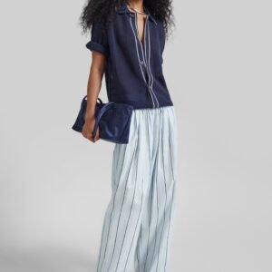 Otranto Cotton Barrel Leg Pants - Blue Multi Stripe