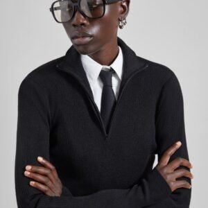 Sade Knit Zip Sweater - Black