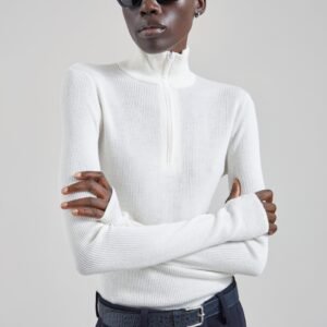 Sade Knit Zip Sweater - White