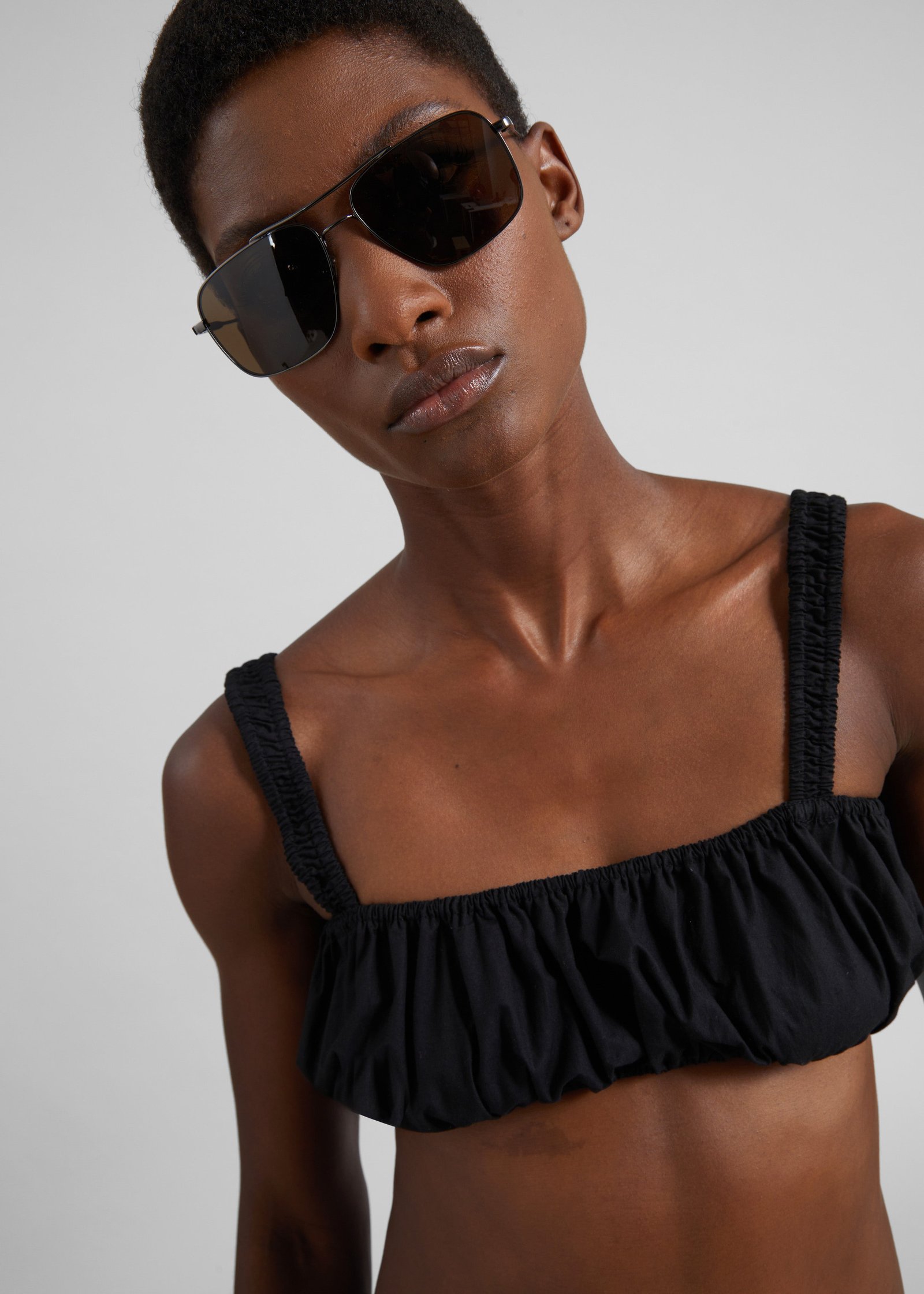 Solea Gathered Poplin Bralette - Black - Image 2