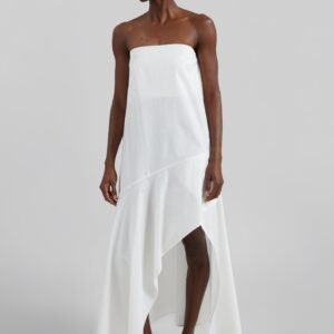 St. Agni Oxford Strapless Asymm Dress - White