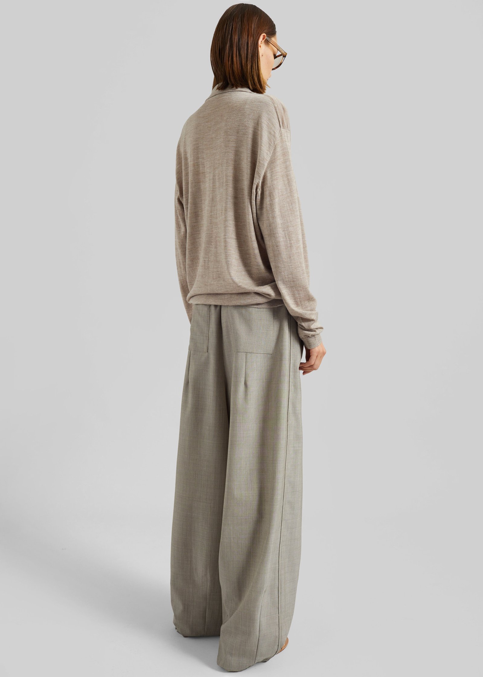 Tala Knit V-Neck Polo - Taupe Melange - Image 3