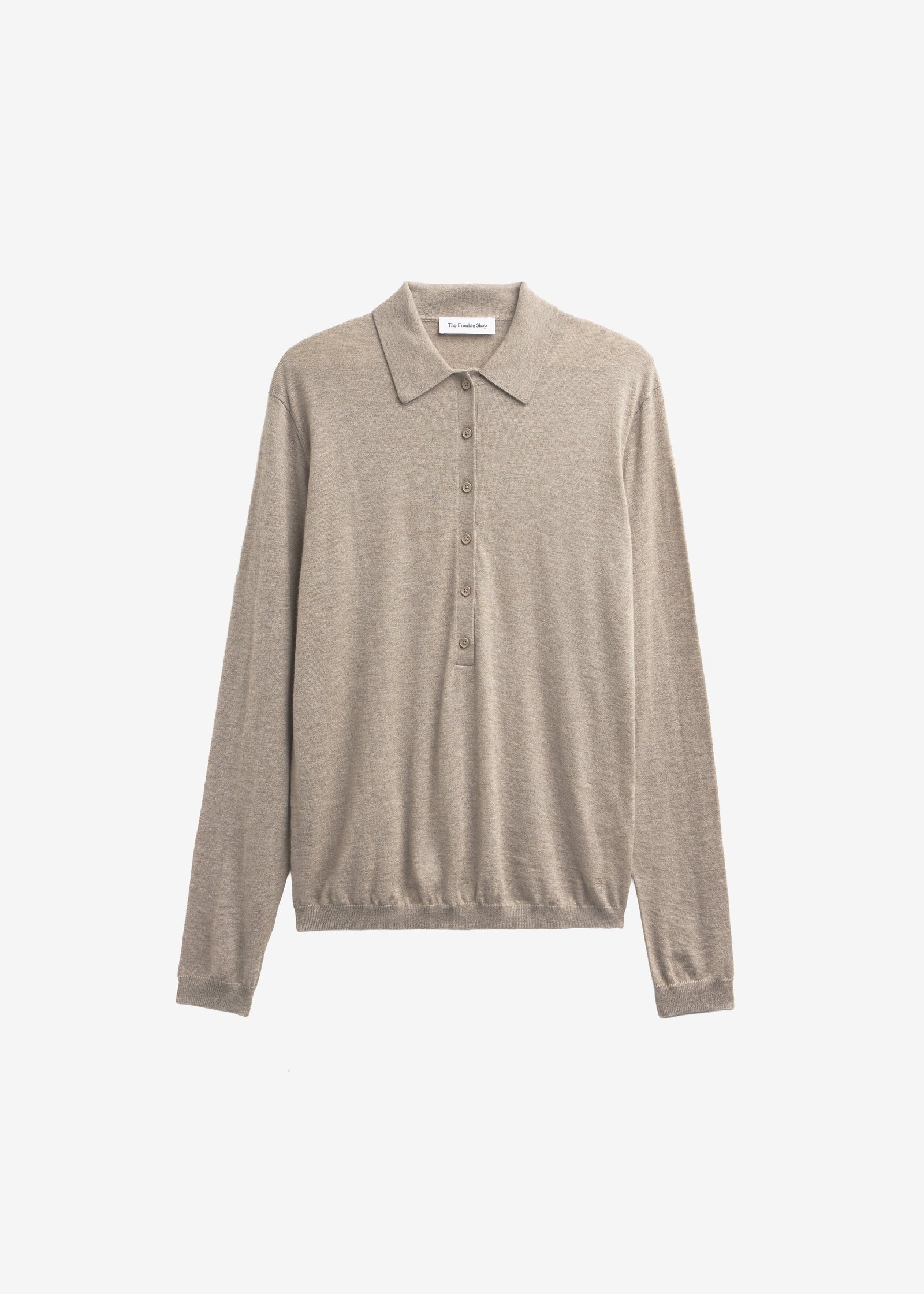 Tala Knit V-Neck Polo - Taupe Melange - Image 4