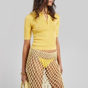 Vally Ribbed Knit Polo Top - Yellow