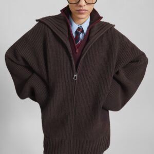 Veda Oversized Zip-Up Cardigan - Brown