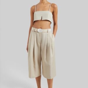 Vorey Pleated Bermuda Shorts - Beige