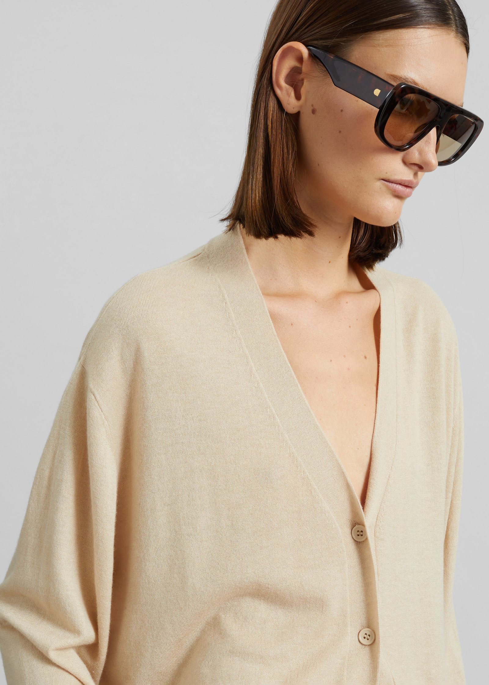 Zina V-Neck Cardigan - Beige - Image 5